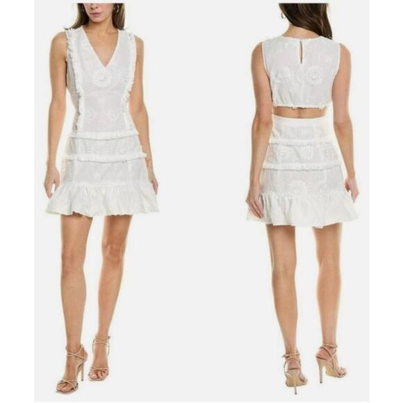 White Crochet Embroidered Fringe Mini Dress – Walter Baker - Picture 1 of 9